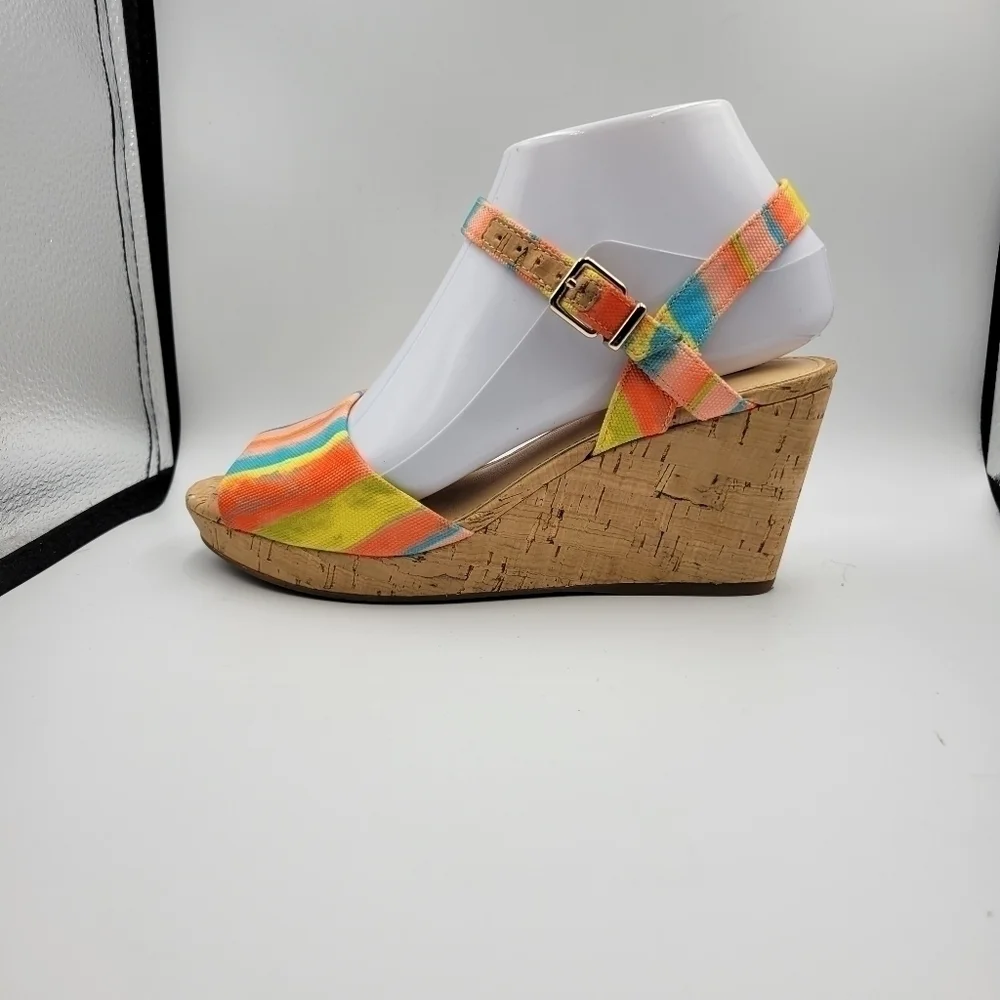 Alex Marie Bright Striped Wedge Heel Sz 6.5